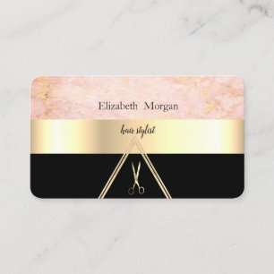Carte De Visite Marbre Rose Élégant Moderne Noir, Or, Ciseaux