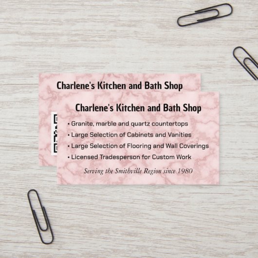 Carte De Visite Marbre rose Faux (Devant/Arrière en situation)