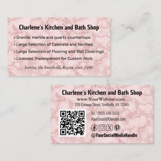 Carte De Visite Marbre rose Faux (Devant / Derrière)