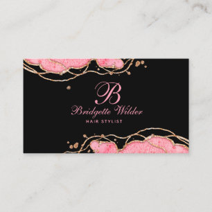 Carte De Visite Marbre rose or Agate noir cheveux stylo