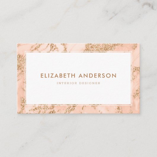 Carte De Visite Marbre rose or moderne professionnel (Devant)