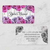 Carte De Visite Marbre rose Roses (Devant / Derrière)