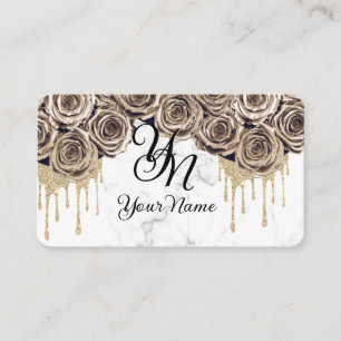 Carte De Visite Marbre Roses Dorées Initiale