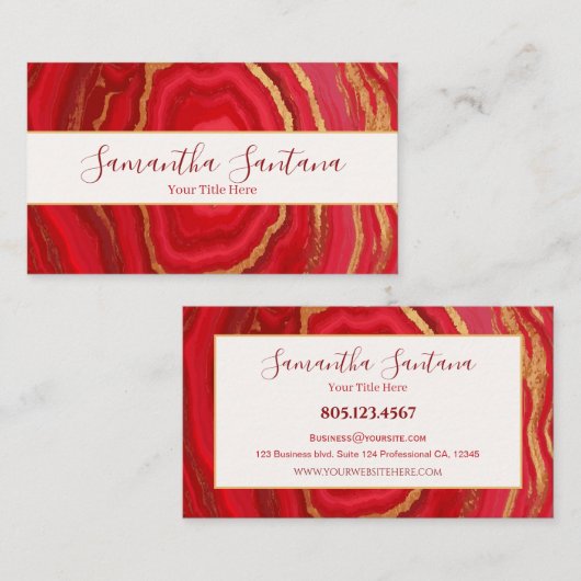 Carte De Visite Marbre rouge foncé avec or (Devant / Derrière)