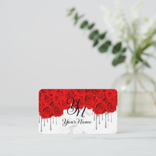 Carte De Visite Marbre Rouge Roses initial (Debout devant)