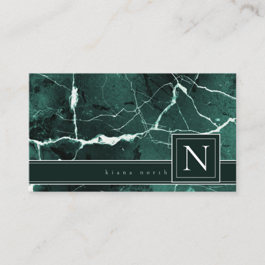 Carte De Visite Marbre simple Monogramme vert blanc Std ID672 (Devant)