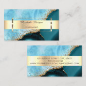 Carte De Visite Marbre Turquoise à Rayure Or Professionnel (Devant / Derrière)