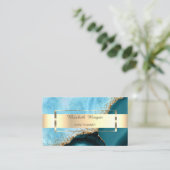 Carte De Visite Marbre Turquoise à Rayure Or Professionnel (Debout devant)