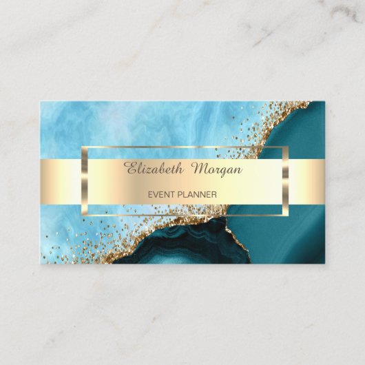 Carte De Visite Marbre Turquoise à Rayure Or Professionnel (Devant)