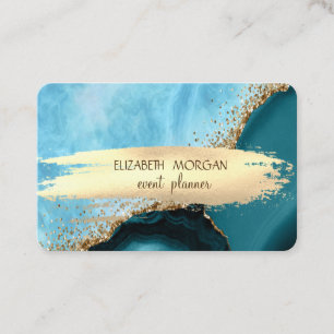 Carte De Visite Marbre turquoise élégant feuille d'or coup de pinc