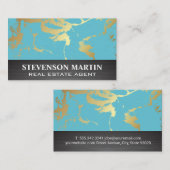Carte De Visite Marbre Turquoise or | Métallique (Devant / Derrière)