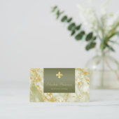 Carte De Visite Marbre Vert Élégant Avec Fleur De Lis Or (Debout devant)