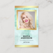 Carte De Visite Marbre vert Gold Modèle Actrice QR Code Photo (Devant)
