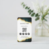 Carte De Visite Marbre vert-or - Code QR des médias sociaux (Debout devant)
