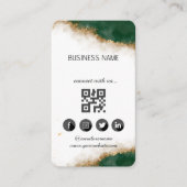 Carte De Visite Marbre vert-or - Code QR des médias sociaux (Devant)