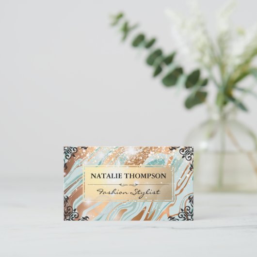 Carte De Visite Marbre vert or | Eléments fantaisie | Bokeh Glow (Debout devant)