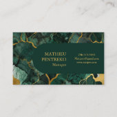 Carte De Visite Marbre vert simple et Monogramme or personnalisé (Devant)
