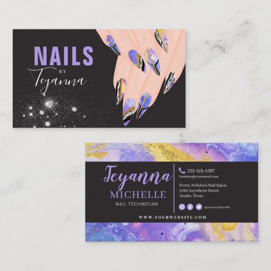 Carte De Visite Marbre violet Abstrait Parties scintillant mains (Devant / Derrière)