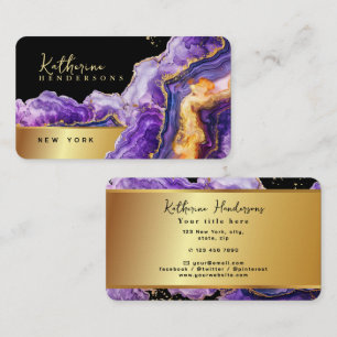 Carte De Visite Marbre violet chic agate pailleté or Professionnel