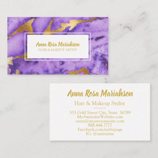Carte De Visite *~* Marbre violet profond d'or Chic populaire (Devant / Derrière)