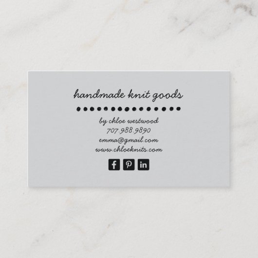 Carte De Visite Marchandises Knit artisanales (Dos)