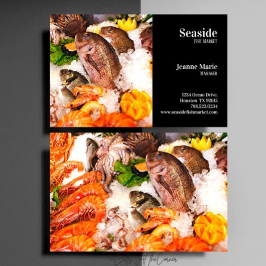 Carte De Visite Marché aux poissons sur fond noir
