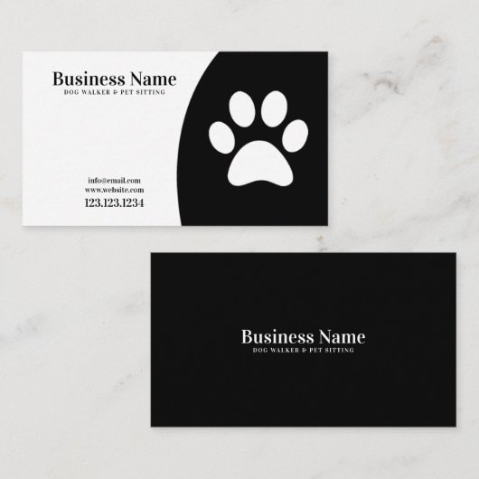 Carte De Visite Marche Empreinte de patte moderne noir et blanc ch (Devant / Derrière)