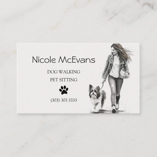 Carte De Visite Marcheur de chien pour animaux de compagnie noir e (Devant)