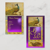 Carte De Visite MARIAGE AMOUR PAON MONOGRAMME améthyste violet (Devant / Derrière)