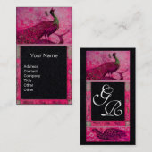 Carte De Visite MARIAGE AMOUR PAON MONOGRAMME Papier Rose Noir (Devant / Derrière)
