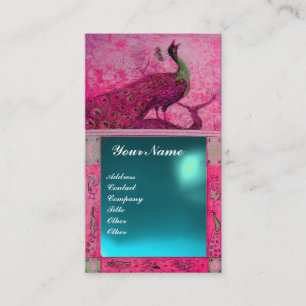 Carte De Visite MARIAGE AMOUR PAON MONOGRAMME rose bleu aquamarine