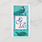 Carte De Visite MARIAGE AMOUR PAONS MONOGRAMME Bleu sarcelle Aqua  (Dos)