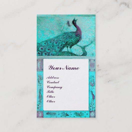 Carte De Visite MARIAGE AMOUR PAONS MONOGRAMME Bleu sarcelle Aqua  (Devant)
