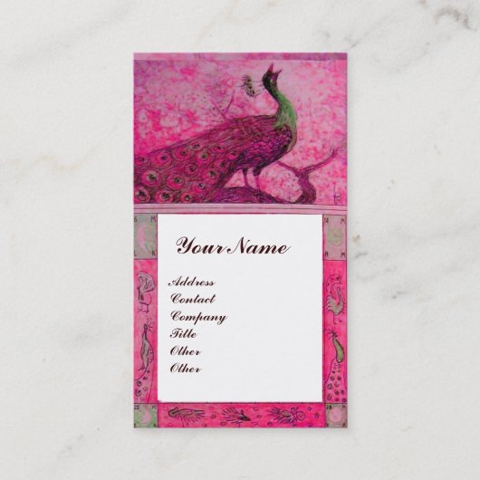 Carte De Visite MARIAGE AMOUR PAONS MONOGRAMME Rose Fuchsia Blanc (Devant)