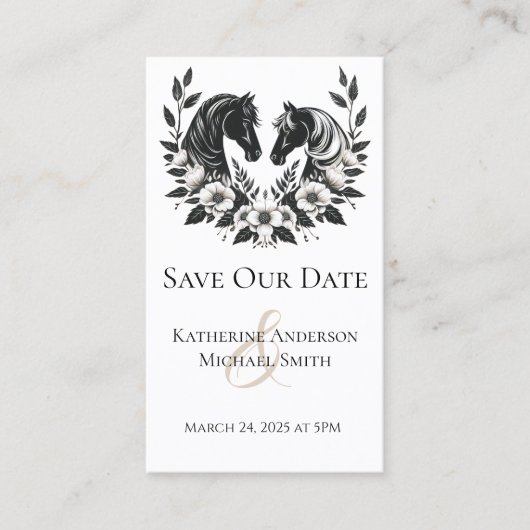 Carte De Visite Mariage campagnard-Chevaux et fleurs (Devant)