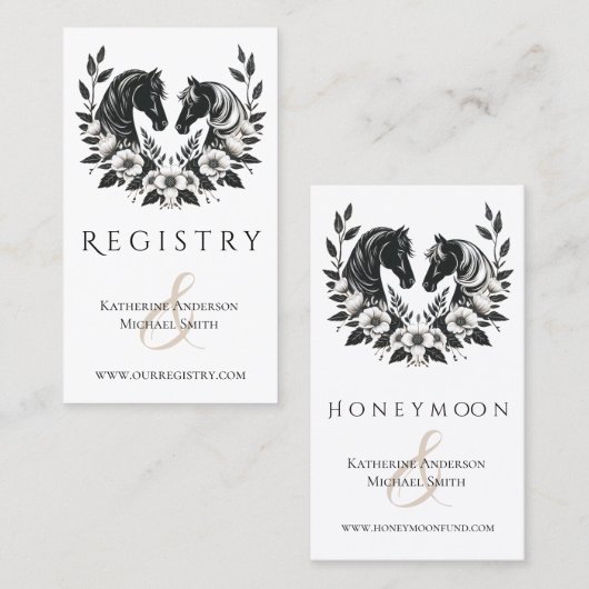 Carte De Visite Mariage campagnard-Chevaux et fleurs (Devant / Derrière)