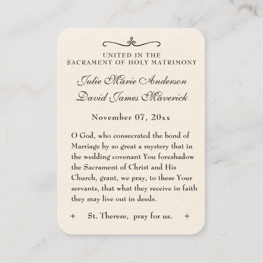 Carte De Visite Mariage catholique Favor St. Therese Remembrance B (Dos)