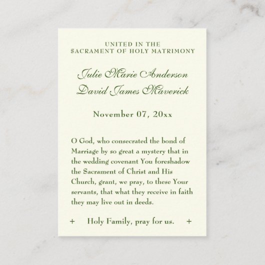 Carte De Visite Mariage catholique Favoriser Croix céleste verte i (Dos)
