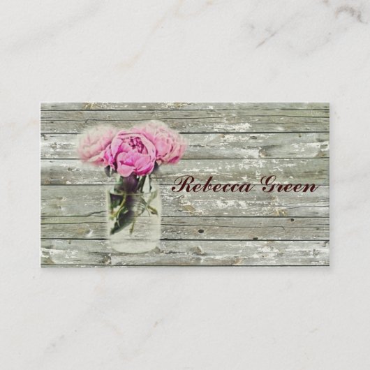 Carte De Visite mariage champêtre rustique avec rose en pot mason (Devant)