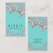 Carte De Visite Mariage Chic Diamants Nœud Blanc Grand Bleu (Devant / Derrière)