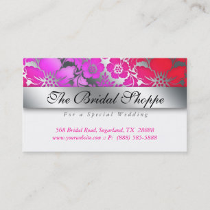 Carte de visite mariage Damask Floral Silver Pink