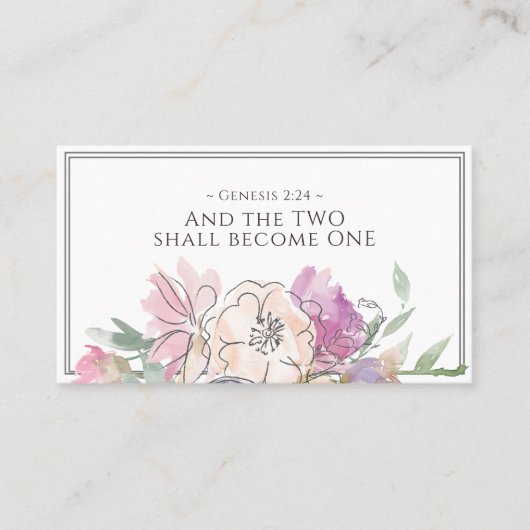 Carte De Visite Mariage d'aquarelle couleur rose pâle violet (Devant)