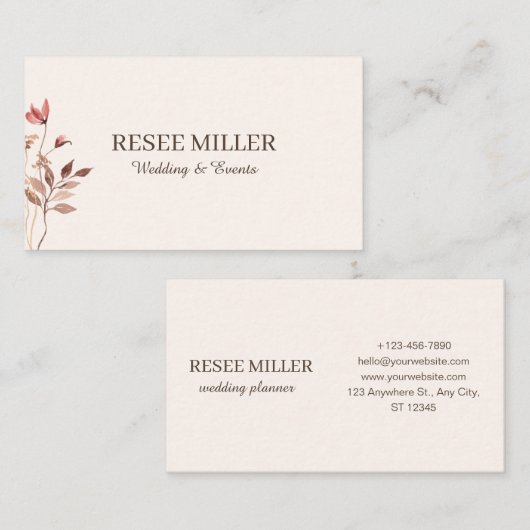 Carte De Visite Mariage d'aquarelle simple neutre (Devant / Derrière)