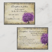 Carte De Visite Mariage de feuille d'arbre de coeur violet radiant (Devant / Derrière)