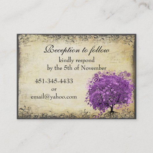 Carte De Visite Mariage de feuille d'arbre de coeur violet radiant (Devant)