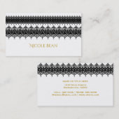 Carte De Visite Mariage Élégant à Dentelle Blanche et Noire (Devant / Derrière)