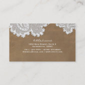 Carte De Visite Mariage Élégant Chic Rustique Brun & Dentelle Blan (Dos)