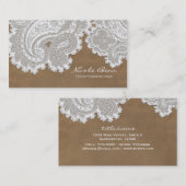 Carte De Visite Mariage Élégant Chic Rustique Brun et Dentelle Bla (Devant / Derrière)