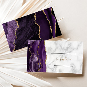 Carte De Visite Mariage élégant en marbre avec agate violette et o