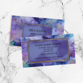 Carte De Visite Mariage élégant moderne aquarelle bleu violet